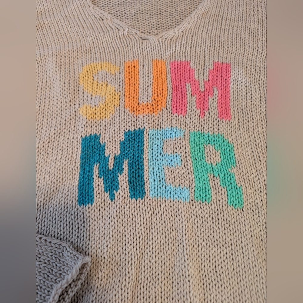 Wooden Ships 'SUMMER' Print V-Neck Knit Sweater, Women's S/M - Picture 2 of 7